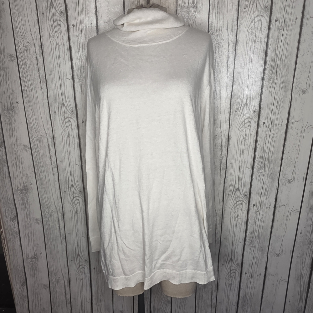 Talbots Ivory Cowl Neck Turtleneck Tunic Sweater - XL - Soft Cotton Blend